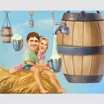 Couple Caricature Drinking Beer in Brewery,by myDaVinci - myDaVinci